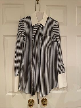 Michael Kors Black & White Vertical Stripe Button-Down Shirt